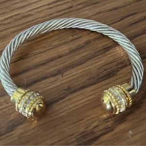 Premier Design silver cuff bracelet w/gold and diamond ends
